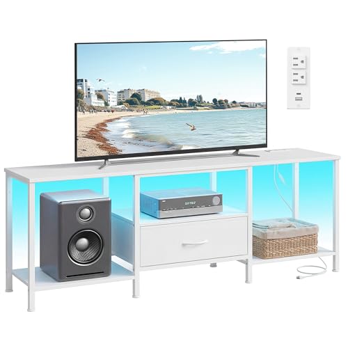 SONGMICS BELLAH Collection - TV Stand for TVs Up to 70 Inches Media Console Table and Entertainment Center Unit for Living Room with Shelves and Drawer Steel Modern Cloud White ULGS131W101S