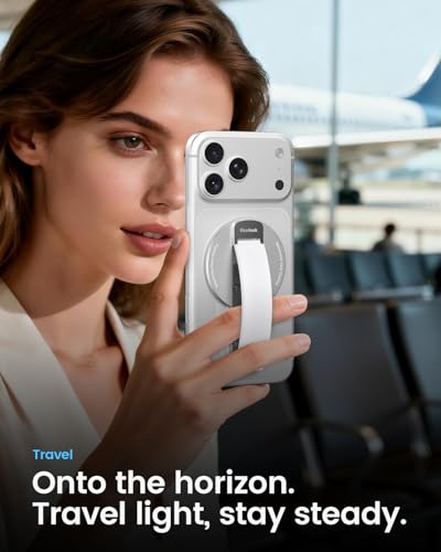Image of 2026 Klearlook for MagSafe Phone Grip with Silicone Finger Strap, Removable Magnetic Phone Ring Holder with Adjustable Kickstand, Finger Phone Ring Grip for iPhone 17 /16 /15 /14 /13 /12 Series, White