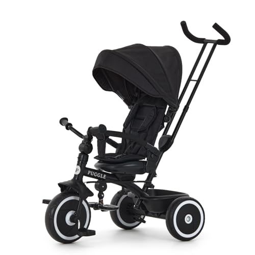 Puggle Easy Twist 6-in-1 Folding Trike with Parent Handle (Midnight Black)