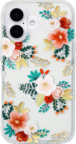 Coque iPhone 16 antichoc et anti-jaunissement fine à motif floral
