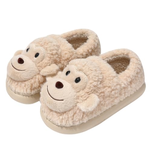 Monkey Slippers For Women And Men，Cute Warm And Non-Slip Slippers For Winter, Plush Slippers For Indoor And Outdoor.