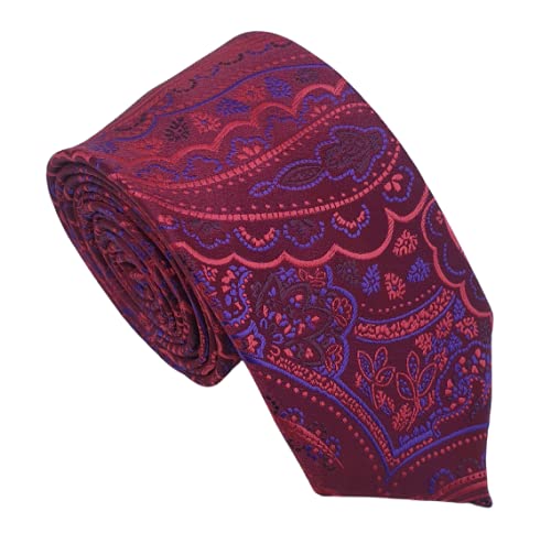 LA-CROATES men's micro woven burgendy paisley neck tie pocket square & cuff link set for men