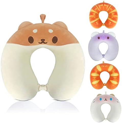 Kids Neck Pillow, BB Funhouse Comfortable Animal Travel Pillow for Child Boys Girls Lightweight Traveling Pillow for Airplane, Car, Train Journey-Shiba