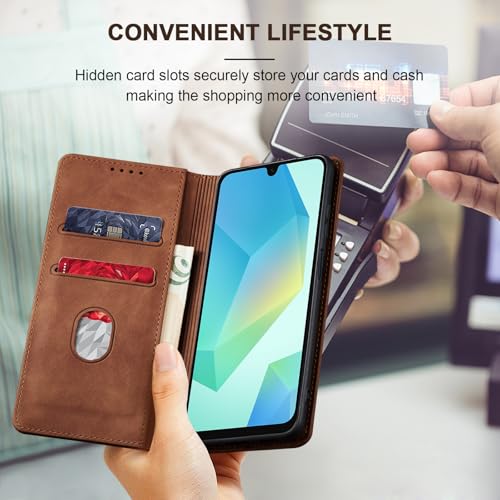 Image of Jasonyu Flip Wallet Case for Samsung Galaxy A16,Leather Magnetic Folio Cover with Card Holder,Kickstand - TPU Shockproof Durable Protective Phone Case,Brown