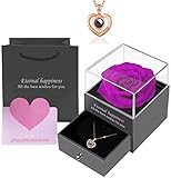  Rosa Eterna Natural Preservada,Regalos Originales para Mujer/Novia/Madre Cumpleaños,Flores Preservadas con Te Quiero Collar,Regalo Personalizados para Aniversario San Valentin Dia de la Madre Navidad.