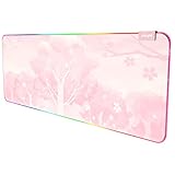 Mytrix マウスパッド 大型 RGB ゲーミングマウスパッド かわいい ピンク 800×300×4mm 光るゲーム用マウスパッド 14モードライト 滑り止め 撥水 防塵 ズレない 桜柄 ゲーマーオフィスホーム用拡張ビッグキーボードとマウスパッドマット