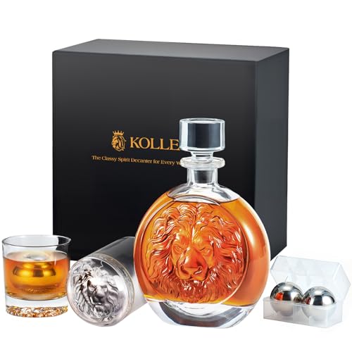Kollea Lion Whiskey Decanter Gift Set with 2 Glasses & Ice Balls