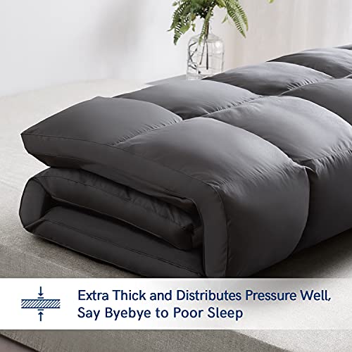 ELEMUSE Cal King Grey Mattress Topper for Back Pain, Extra Thick Mattress Pad Cover, Plush Soft Pillowtop with Elastic Deep Pocket, Overfilled Down Alternative Filling