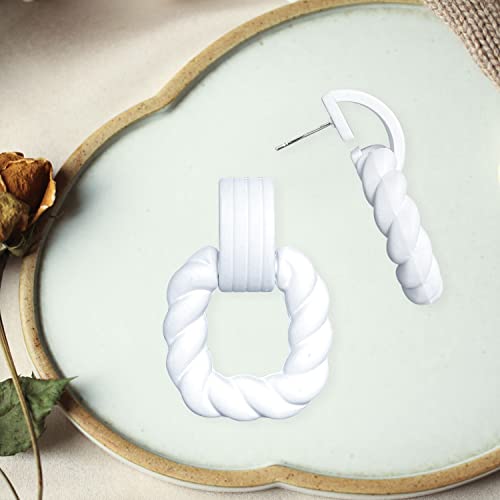 Wuweijiajia 70S 80S Classic Vintage Big Colorful Matte Metal Hoop Earrings Retro Neon Large Earrings Party Dangle Drop Earrings Accessories For Women Girls Elegant Jewelry Gifts (F-White) #TOP5