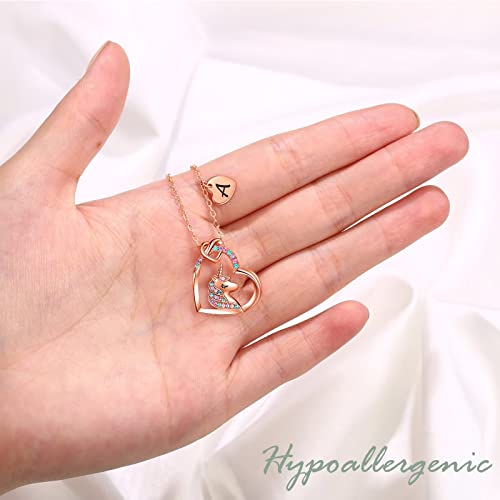 Storup Unicorn Necklaces For Girls Unicorn Gifts, Girls Jewelry Back To School Gifts For Girls Heart Pendant Initial A Unicorn Necklace For Girls Unicorns Gifts For Girls Niece Granddaughter Gifts #TOP4