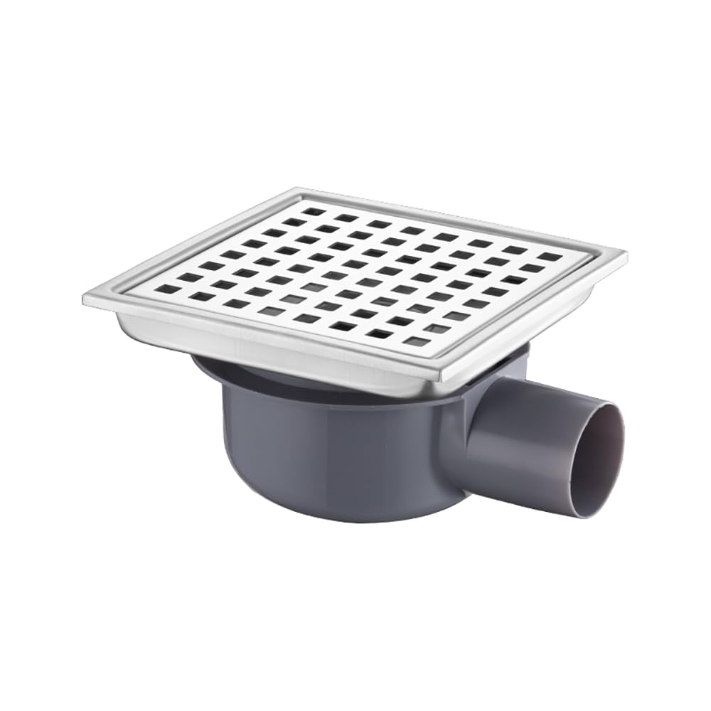 Bonde de douche italienne invisible NEWFUN 15x15 cm avec siphon de sol à 360