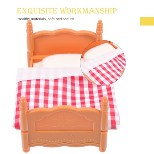 EXCEART DIY Puppenhaus Bett Miniatur MöBel 1 Set Puppenhaus Bett Miniatur Queen Mini Bettwäsche Spielzeug Möbel Zubehör