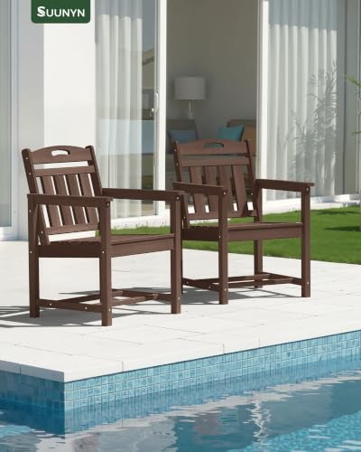 Image of Outdoor Patio Dining, All-Weather HDPE Chair Fade-Resistant, and Low Maintenance for Backyard, Garden, or Patio, Brown