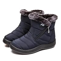 JosuE Womens Winter Snow Boots Fur Lined Warm Ankle Boots Side Zipper Lightweight Outdoor Flat Walking Shoes Non-Slip Girls Ladies Booties Blue,6UK
