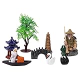 GANAZONO Miniature Fisherman Figurine Fairy Garden Accessories Chinese Statue Mini Pond Ornament Miniature Pagoda Tower Bridge Tree Swan Bonsai Micro Landscaping Decor