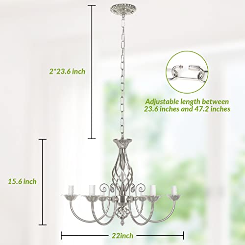 6-Light Farmhouse Candle Chandelier For Living Room, Rustic Industrial Pendant Ceiling Light Fixture, Brushed Nickle Modern Ceiling Hanging Lamp For Bedroom Hallway Kitchen Dining Room Foyer, E12 Base #TOP5