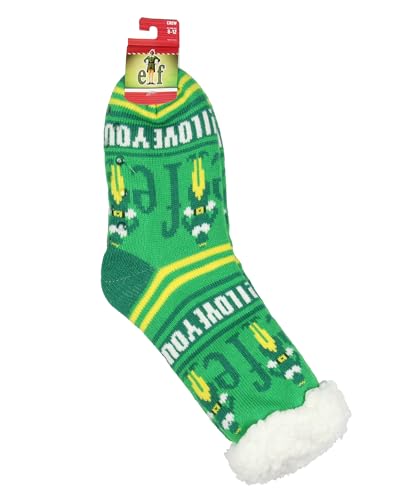 Image of Bioworld Elf Socks I Love You Fair Isle Sweater Knit Faux Shearling Lined Adult No-Slip Slipper Socks for Men and Women