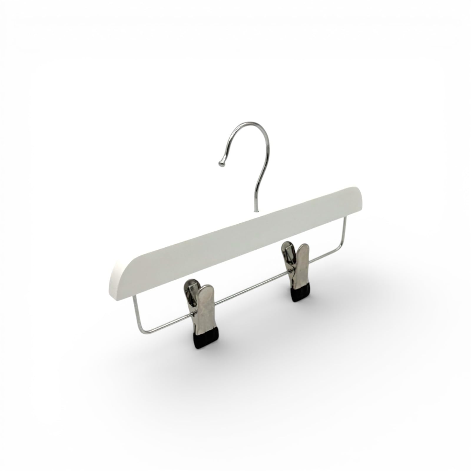 5x Kids Wooden Trouser & Skirt Clip Hangers 25cm – Adjustable Chrome Clips, White, 360° Swivel Hook, Space-Saving Clothes Hangers for Children & Lingerie