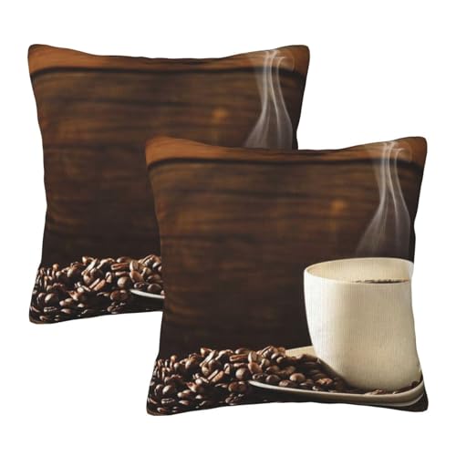 Taies d'oreiller café carrées lot de 2 en coton imprimé grain