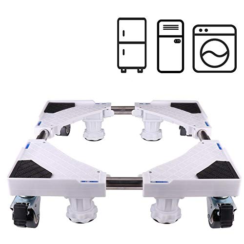 SMONTER Base réglable et mobile multifonctionnelle avec roulettes pour sèche-linge, machine à laver et réfrigérateur, 4 pieds+4 roues, blanc
