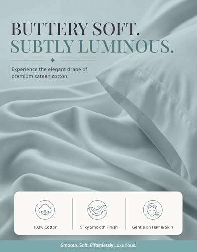 Image of LANE LINEN Full Sheets - 450TC Long-Staple Cotton, French Blue | Soft, Breathable & Cooling Full Sheet & Pillowcase Sets - Silky, 15 Inch Deep Pocket, OEKO-TEX Certified, Hotel Luxury