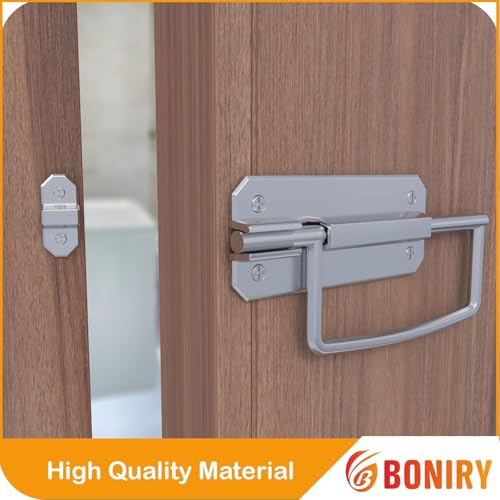 Image of Boniry Door Latch Lock, Kadi /Kundis with Grab Handles - Solid Metal Door Stopper for Bathroom, Home, Office - Easy Install, Smooth Sliding, Heavy Duty Latch (4, Chrome)