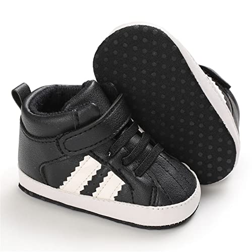 Image of Meckior Toddler Baby Boys Girls High Tops Ankle Sneakers Soft Anti-Slip Sole PU Leather Moccasins Infant Newborn Prewalker First Walking Crib Shoes