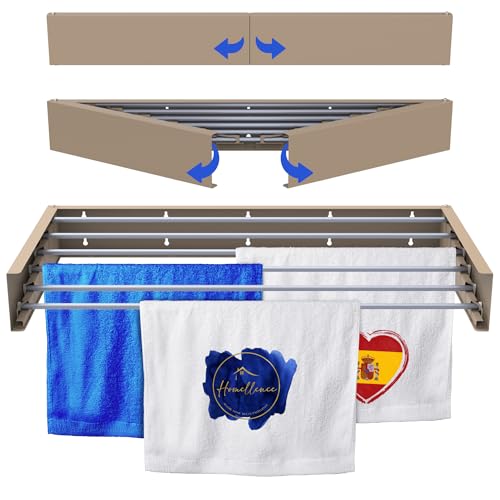 Homellence Tendedero Pared Plegable y Extensible para Exteriores o Interiores   Tendederos Plegables Pared   Tenderete Pared Robusto y Elegante   Estendal Parede   Ahorra Espacio (Cappuccino, 100 cm)