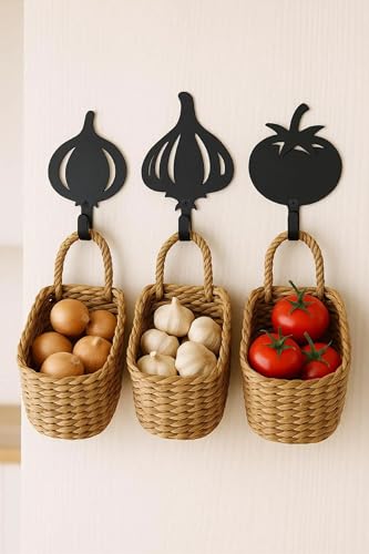 Image of Kitchen Wall Hooks Set of 3 | Heavy Duty Metal Wall Hooks | Matte Black Powder Coated | Decorative Key Holder & Towel Hanger for Kitchen & Home Decor