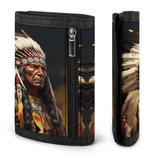 Native American The Old Chief Tri-fold Wallet Slim Money Clip Credit Card Holder Wallets for Men Gift3