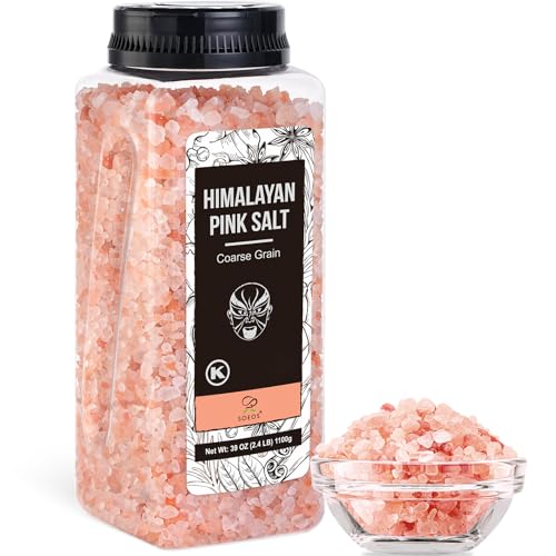 Soeos Himalayan Salt, Coarse Grain, 39Oz (2.4 Pound), Non-GMO Himalayan Pink Salt, Kosher Salt, Sea Salt for Grinder Refill
