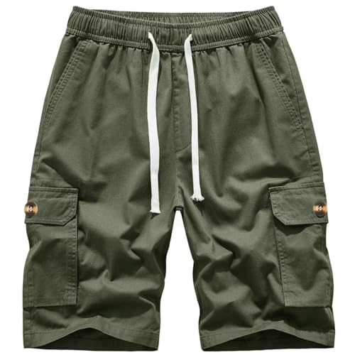 Msmsse Womens Cotton Shorts Summer Casual Drawstring Multi-Pockets Plus Size Cargo Shorts for Women Knee Length Army Green 3XL