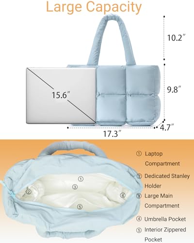 Image of Herald Puffer Tote Bag for Women, Large Quilted Puffy Handbag Lightweight Satchel Purse with Cup Holder & Compartment
