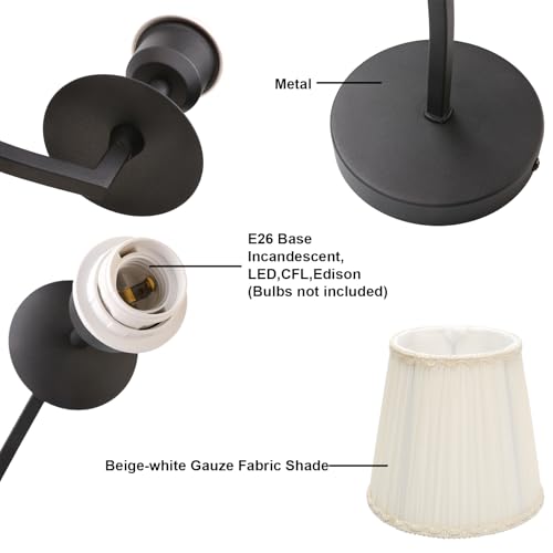 Image of Yosoan Retro Boho Beige-White Gauze Fabric Shade Wall Sconce Set of 2, Vanity Vintage Industrial Black Indoor Hardwired Champagne Bronze Flared Fabric Shade for Bedroom Hallway Living Room