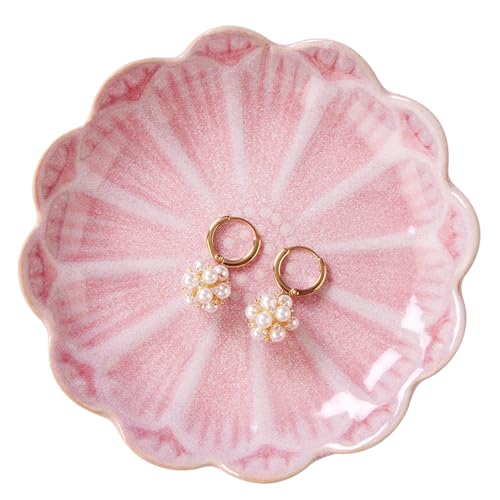 Image of Lotus Ring Holder Dish Small Indoor Ash Tray, Ceramic Dessert Plate Trinket Jewelry Holder Organizing Necklace Earrings for Parents Friends Sister, Pink. All Jewelries Are NOT Included.