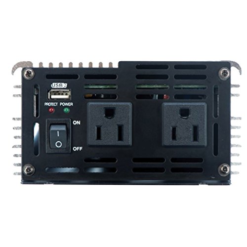 GoWISE Power 600W Pure Sine Wave Inverter 12V DC to 120V AC with 2 AC Outlets + 1 5V USB Port and 2 Clamp Cables (1200W Peak) PS1001