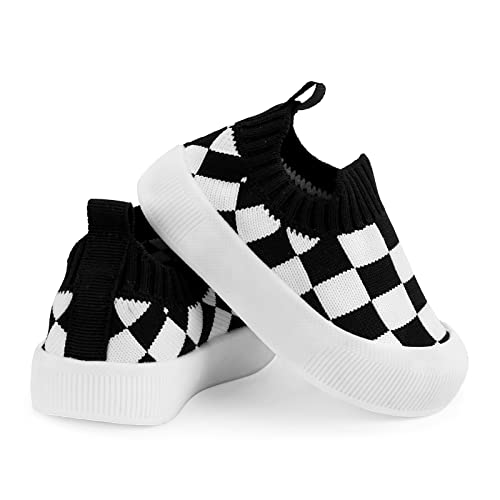 Baby First-Walker Shoes Size 4 Infant Soft Rubber Sole Crawling Indoor Shoes Toddler Boy Girls Extra Wide Knit Elastic Slip On Lightweight Mesh Breathable Prewalker Sneakers 9-12 Months (Black,12.5)4T #TOP25