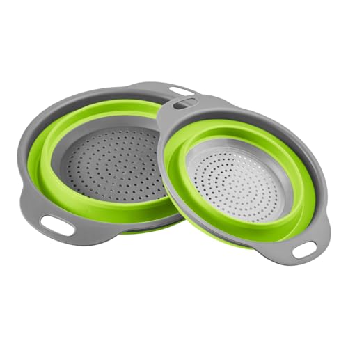LiangYuanZen Lot de 2 passoires pliables portables et pliables pour cuisine, camping, égouttage des aliments, fruits, légumes (vert)
