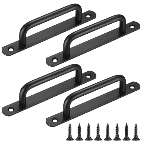 4 Stk Schiebetürgriffe, Scheunentorgriffe, Edelstahl Schwarzer Backlack SchiebeTürgriff mit Platte, Schiebetorgriffe, Schranktürgriffe,für Scheunentor、Schiebetüren, Gartentorgriffe Griffe（160mm）