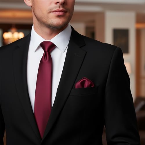 Image of Unittype 6 Pcs Mens Tie and Pocket Square Set, Solid Color Satin Formal Necktie Handkerchief for Wedding Fathers Day Gift