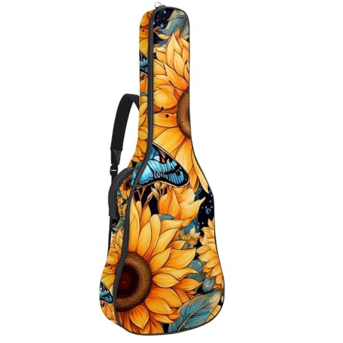 Housse de guitare acoustique 109 cm en tissu Oxford bleu à motif tournesol
