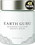 Earth Guru XL 8 OZ Whipped Beef Tallow for Skin,100% Natural Beef Tallow and Honey Balm, Face Moisturizer & Body Lotion Cream, Grass-Fed & Finished, Sebo De Res Para La Cara, Organic Olive Oil, Manuka