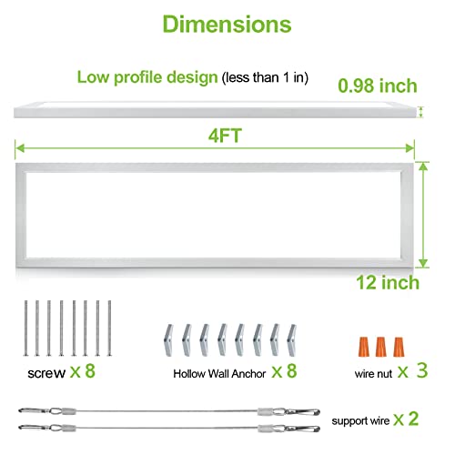 1X4 Ft Led Flat Panel Selectable Cct Flush Mount Light, 4800Lm, 48W Dimmable Edge-Lit Ceiling Light Fixtures, 3000K/4000K/5000K, Silver, Built-In Driver Surface Mount Lights For Kitchen Garage #TOP5