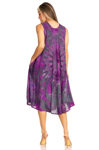 Sakkas Nora Sleeveless Embroidered Short Tie Dye Caftan Dress/Cover Up2
