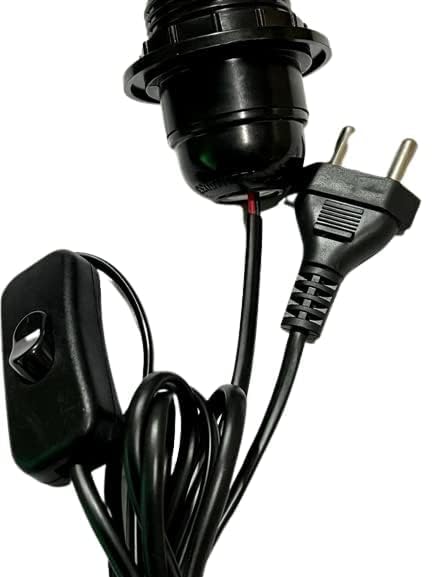 E27 Black Lamp Holder with Wire and Plug, Bulb Socket with European Plug-image-0