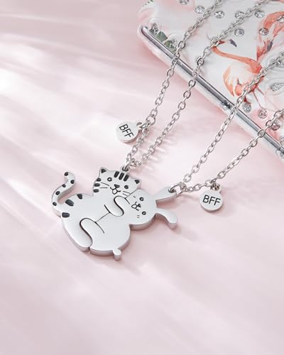 Best Friends Chains BFF Necklace 2 3 Cute Cartoon Split Heart Matching Friendship Necklaces Gifts for 2 3 Womens Daughter Sister BFF.3