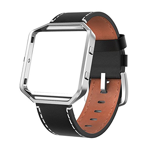 SWEES Leather Bands Compatible with Fitbit Blaze Smart Watch, Genuine Leather Replacement Band with Metal Frame Small & Large for Women Men, Champagne Gold, Rose Gold, Black, Brown, White, Grey, Beige