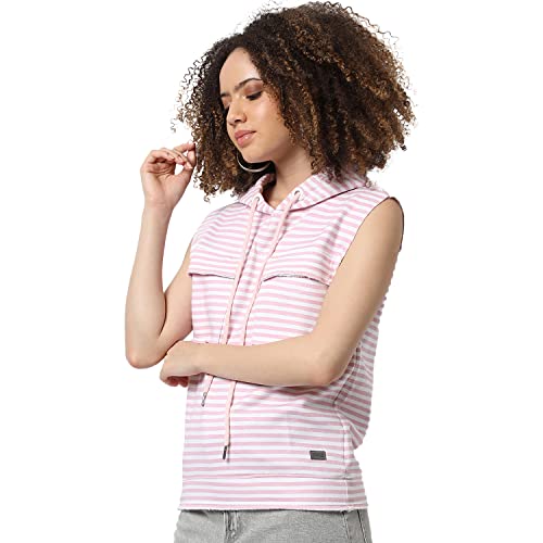 Image of PINACOLADA Women's Double Striped Hoodie with Ribbed Hem for Casual Wear | Hooded Neck | Long Sleeve | Pull On Closure | Cotton Sweatshirt Crafted with Comfort Fit for Everyday Wear