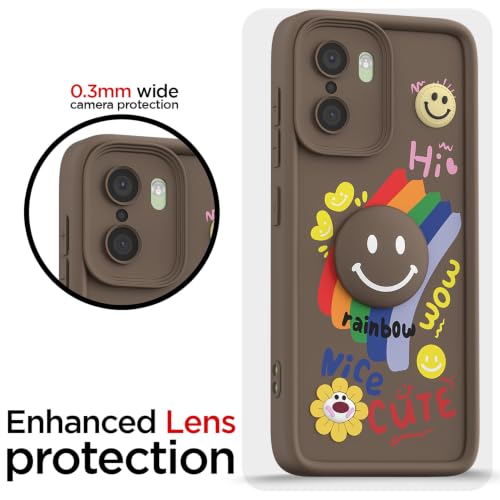 Image of Pikkme Back Cover for OnePlus 15R 5G | Soft Silicone| Cute Rainbow Smile & 3D Cartoon Flower Design | Shockproof Raised Camera Protection Bumper Case (Brown)