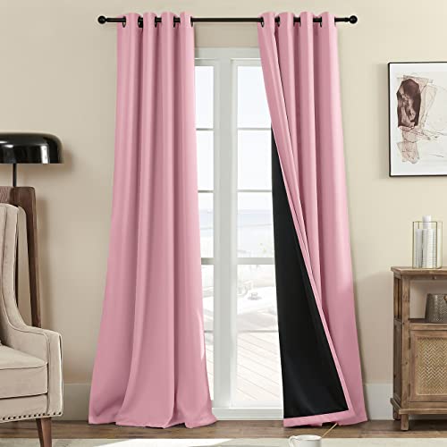 Image of Rutterllow 100% Blackout Curtains, 84 Inches Long Full Blackout Drapes for Bedroom/Kids Room, Thermal Insulated Living Room Window Treatment Drapes (Set of 2 Panels, Pink, 52 x 84 inch)